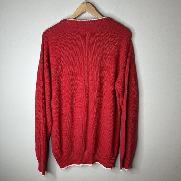 Vintage Men's Knitted Crew Neck Sweater XL Red Cotton Blend Nautical Anchor Rope - Picture 6 of 8